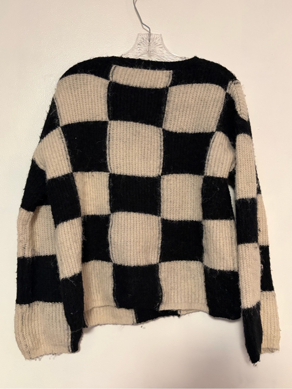 Checkerboard Knit Sweater - Black & Cream - Picture 2 of 2